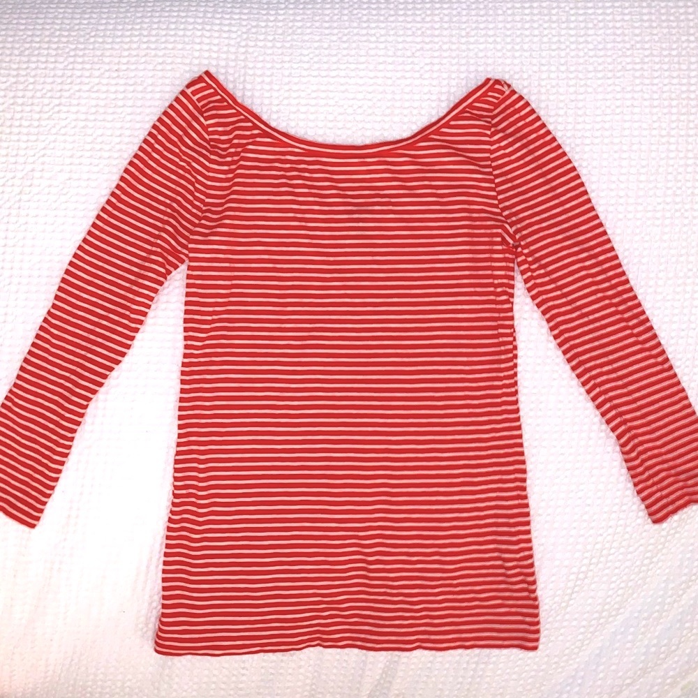 J. Crew Scoopback Ballet 3/4 Length Sleeve Stripe Red and White Shirt Sz XXXS